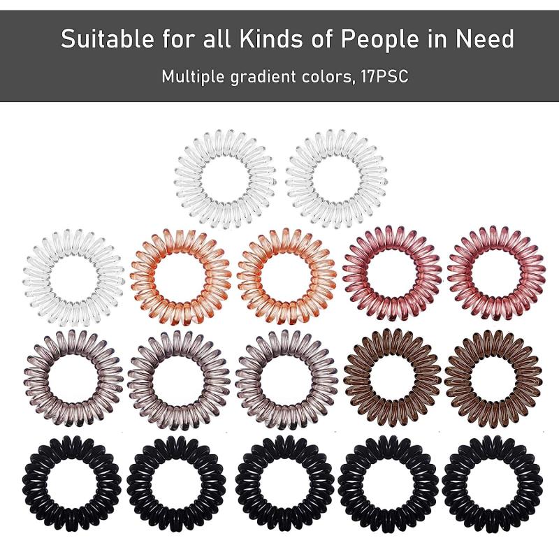 17pcs Spiral Hair Tie Waterproof Coil Hair Elastic Ponytail Holder Hair Accessor