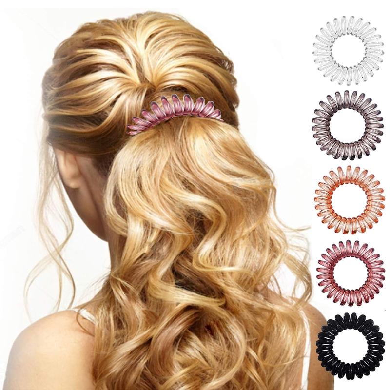 17pcs Spiral Hair Tie Waterproof Coil Hair Elastic Ponytail Holder Hair Accessor