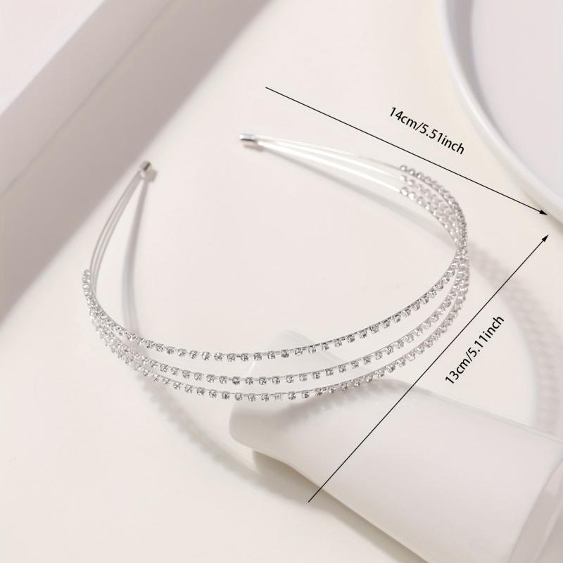 Three Layered Rhinestone Headband Metal Head Hoop Bridal Headdress