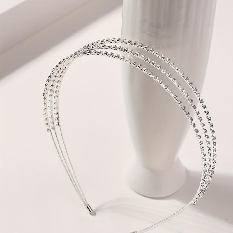 Three Layered Rhinestone Headband Metal Head Hoop Bridal Headdress