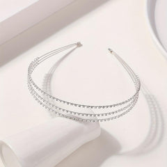 Three Layered Rhinestone Headband Metal Head Hoop Bridal Headdress