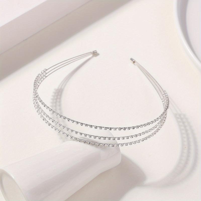 Three Layered Rhinestone Headband Metal Head Hoop Bridal Headdress