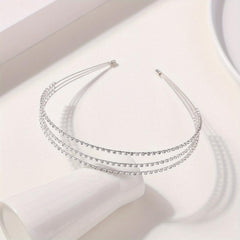 Three Layered Rhinestone Headband Metal Head Hoop Bridal Headdress