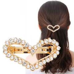 Heart Shape Rhinestone Faux Pearl Side Clip Head Jewelry