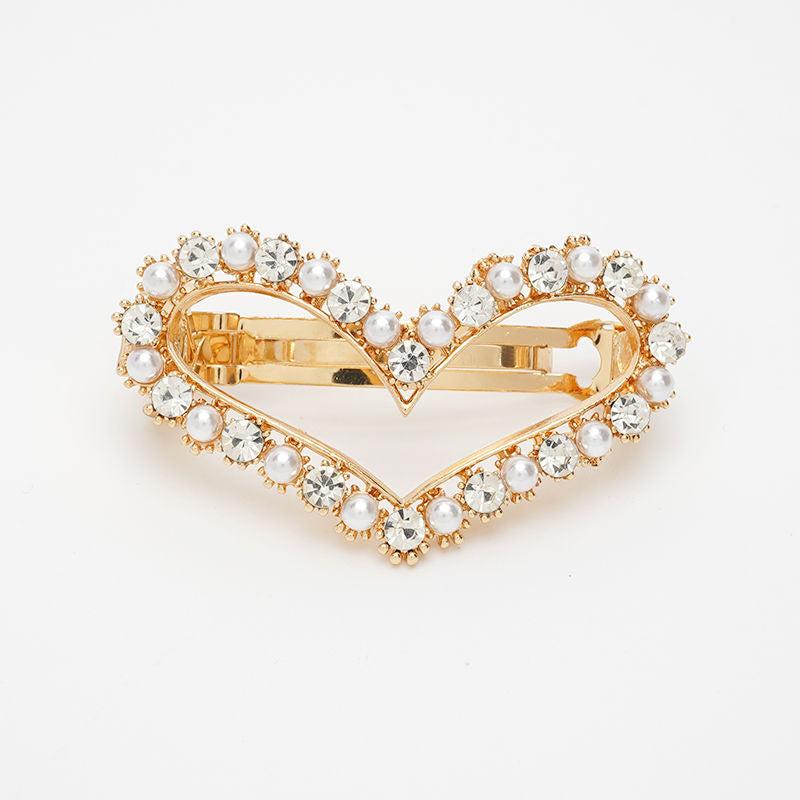 Heart Shape Rhinestone Faux Pearl Side Clip Head Jewelry