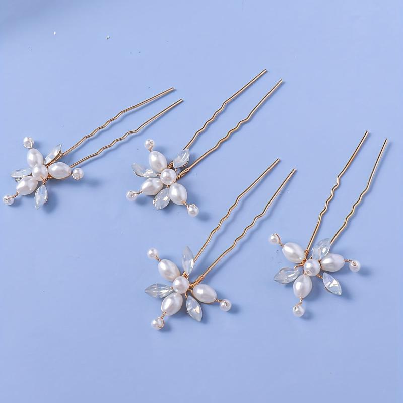 4pcs Faux Pearl Rhinestone Bridal Hairpin Wedding Hair Accessories