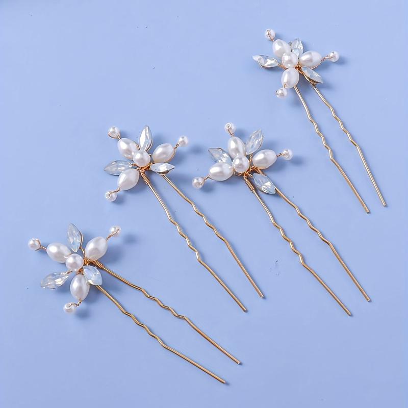4pcs Faux Pearl Rhinestone Bridal Hairpin Wedding Hair Accessories