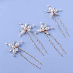 4pcs Faux Pearl Rhinestone Bridal Hairpin Wedding Hair Accessories
