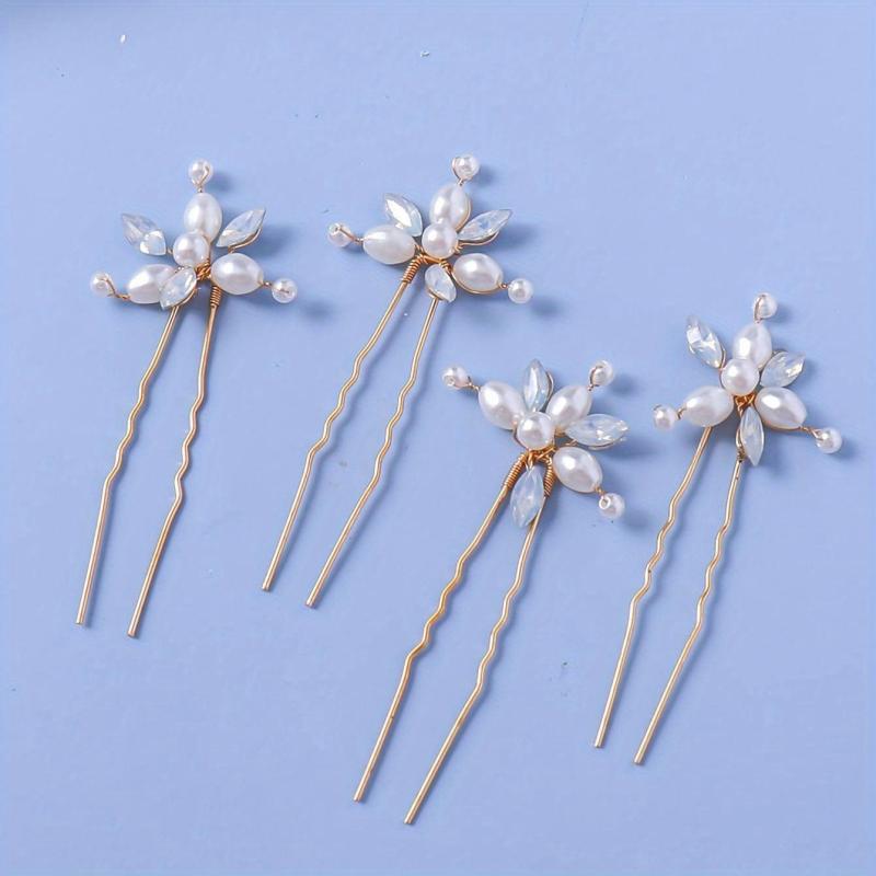 4pcs Faux Pearl Rhinestone Bridal Hairpin Wedding Hair Accessories