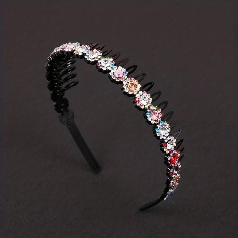Colorful Rhinestone Flower Tooth Headband for Skincare and Makeup