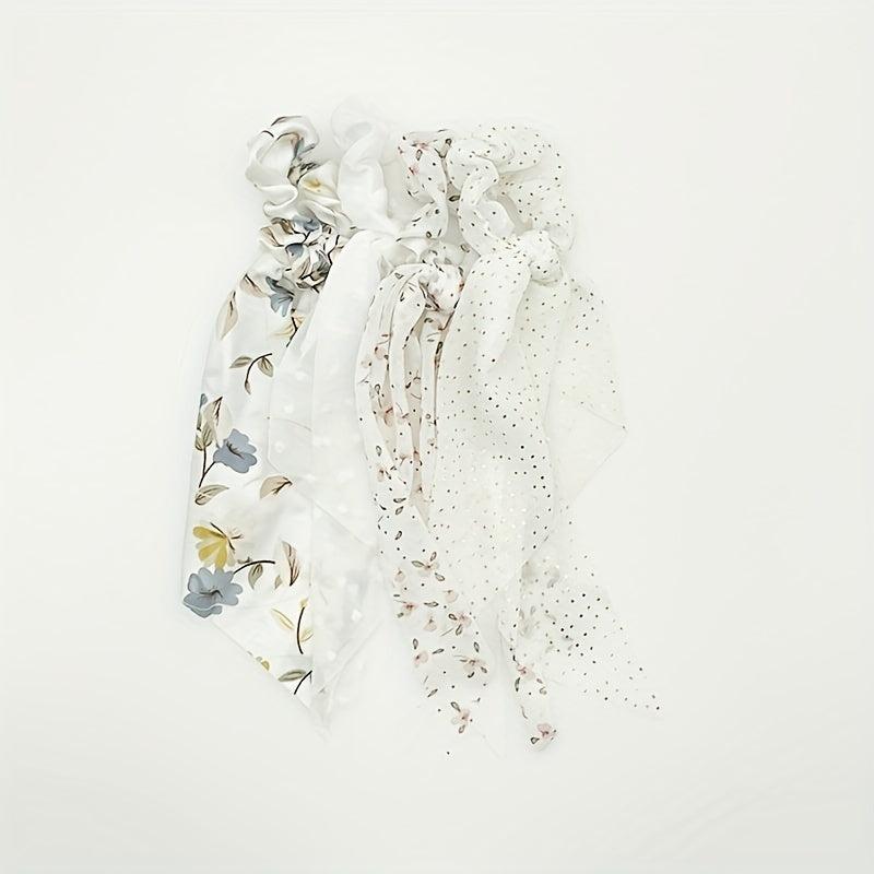 4pcs Flower Print Scrunchies Polka Dot Hair Rope Hair Accessories