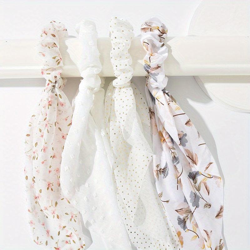 4pcs Flower Print Scrunchies Polka Dot Hair Rope Hair Accessories
