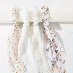 4pcs Flower Print Scrunchies Polka Dot Hair Rope Hair Accessories