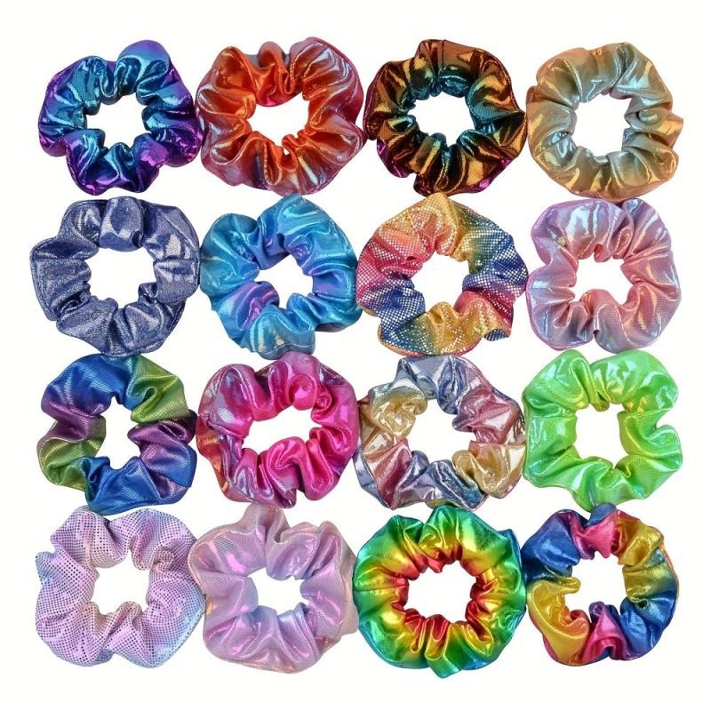 16pcs Large Glitter Scrunchie Y2K Hair Rope Holographic Female Hair Accessories