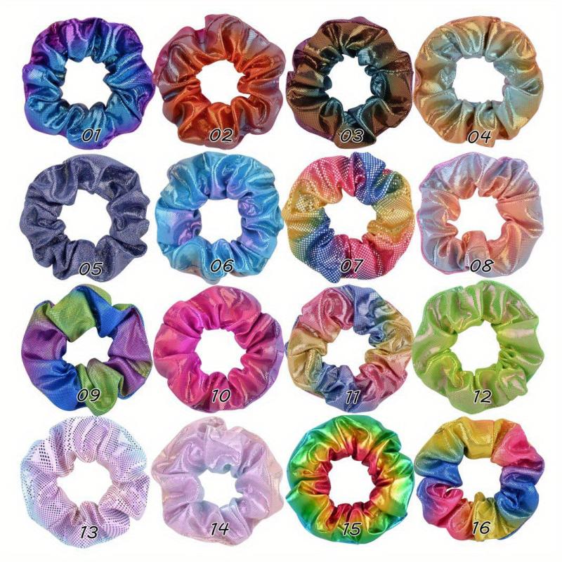16pcs Large Glitter Scrunchie Y2K Hair Rope Holographic Female Hair Accessories