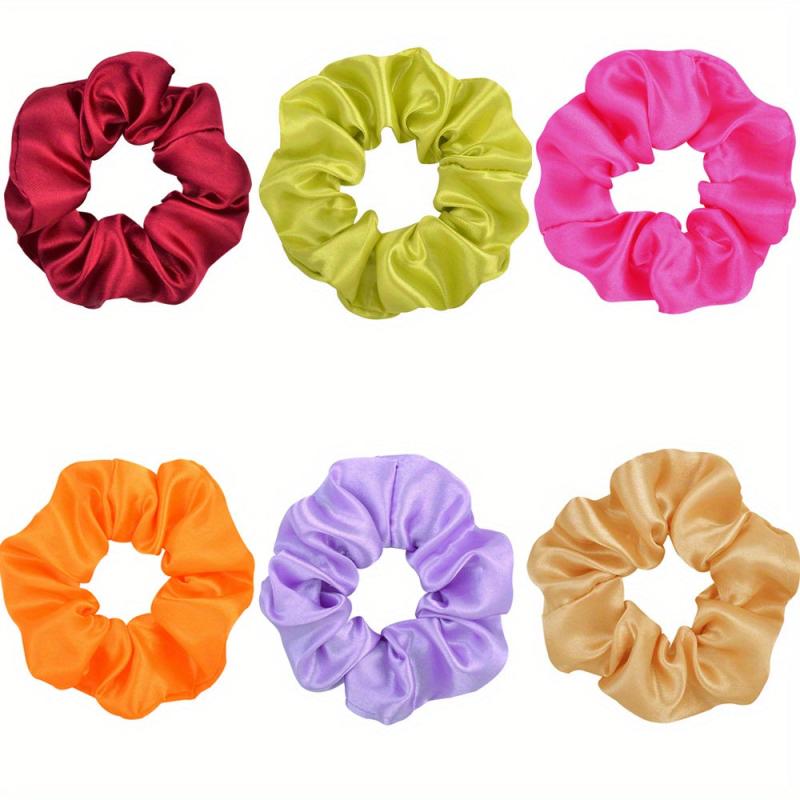 6pc Large Satin Scrunchie Hair Tie Solid Silky Hair Rope Female Hair Accessories