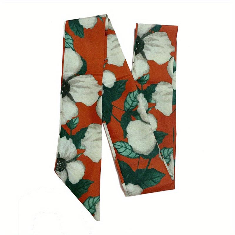 Vintage Printed Silky Scarf Hair Ribbon Long Bow Ribbon Braided Hair Rope