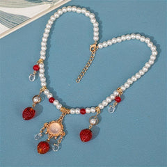 Chinese Style Faux Pearl Necklace with Strawberry Pendant