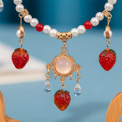 Chinese Style Faux Pearl Necklace with Strawberry Pendant