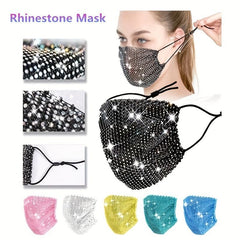 Shining Rhinestone Mesh Mask w/ Strap Nightclub Face Cover