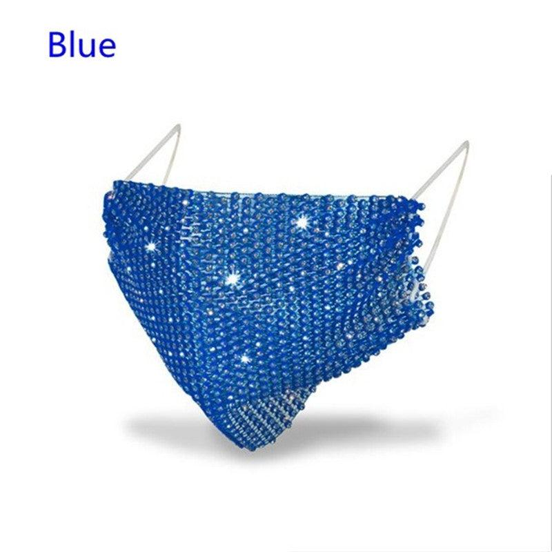 Shining Rhinestone Mesh Mask w/ Strap Nightclub Face Cover