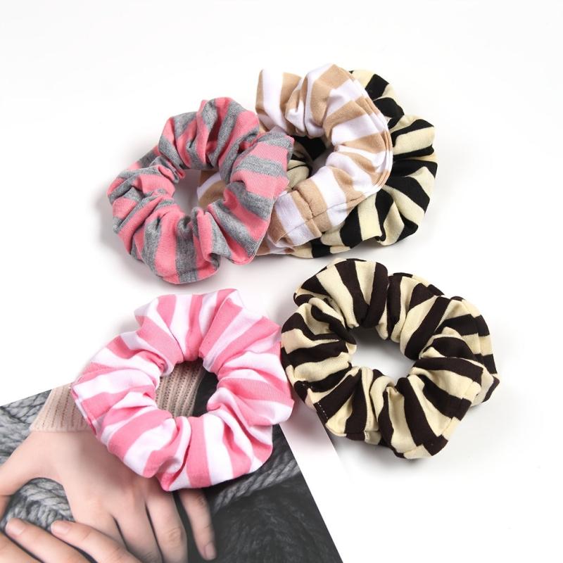 Striped Candy Hair Scrunchies For Women Girls Soft Fabric Scrunchie