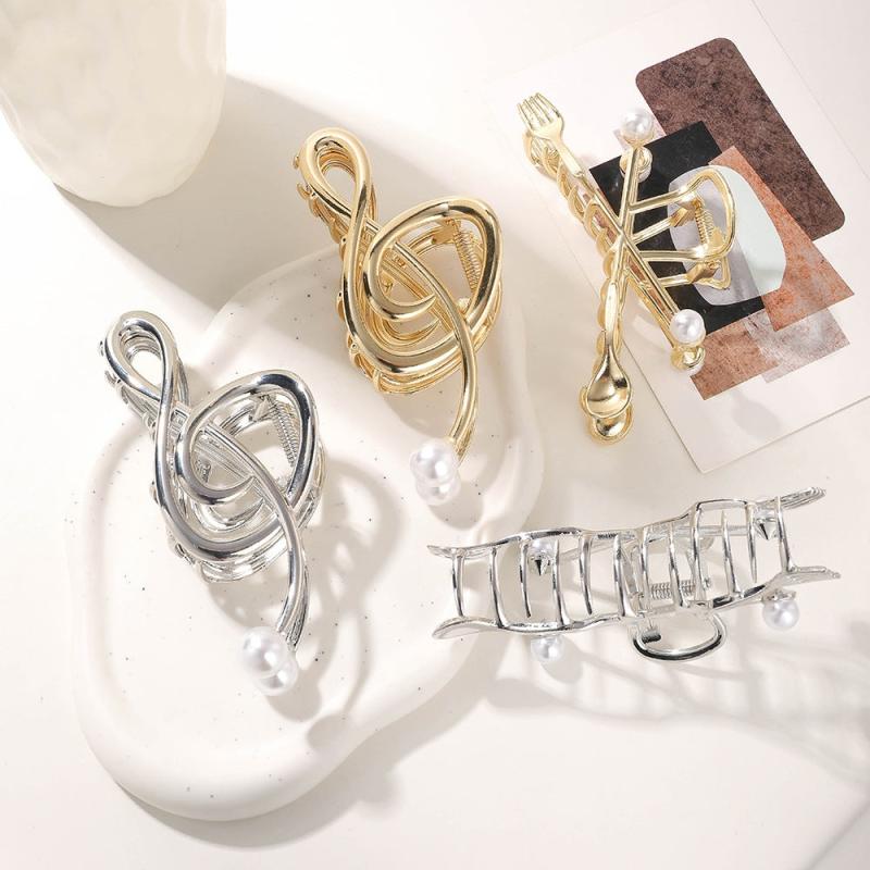 Music Note Hair Claw Faux Pearl Inlaid Hair Accessories For Women
