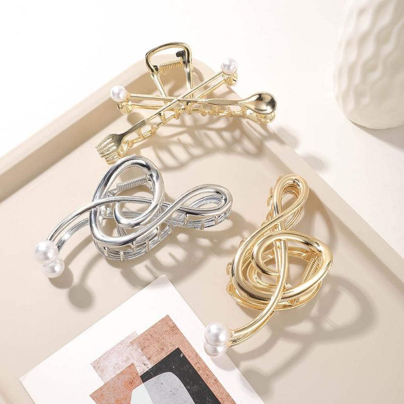 Music Note Hair Claw Faux Pearl Inlaid Hair Accessories For Women