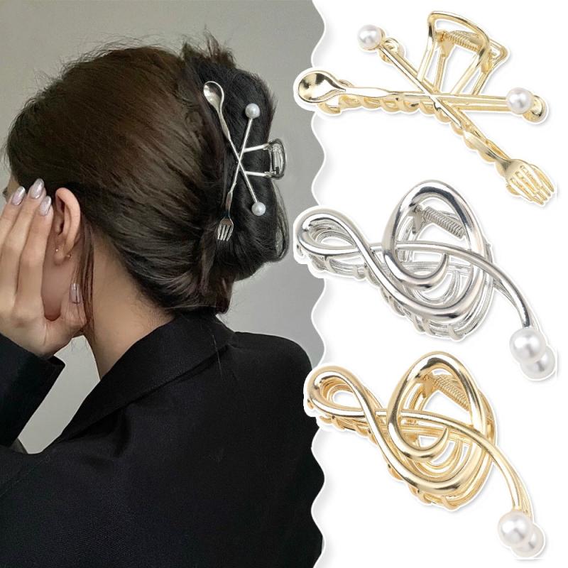Music Note Hair Claw Faux Pearl Inlaid Hair Accessories For Women
