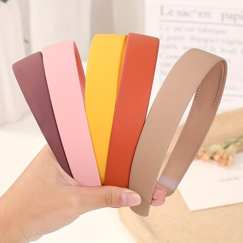 5pcs Matte Morandi Wide Headband Solid Headdress Style Hair Band