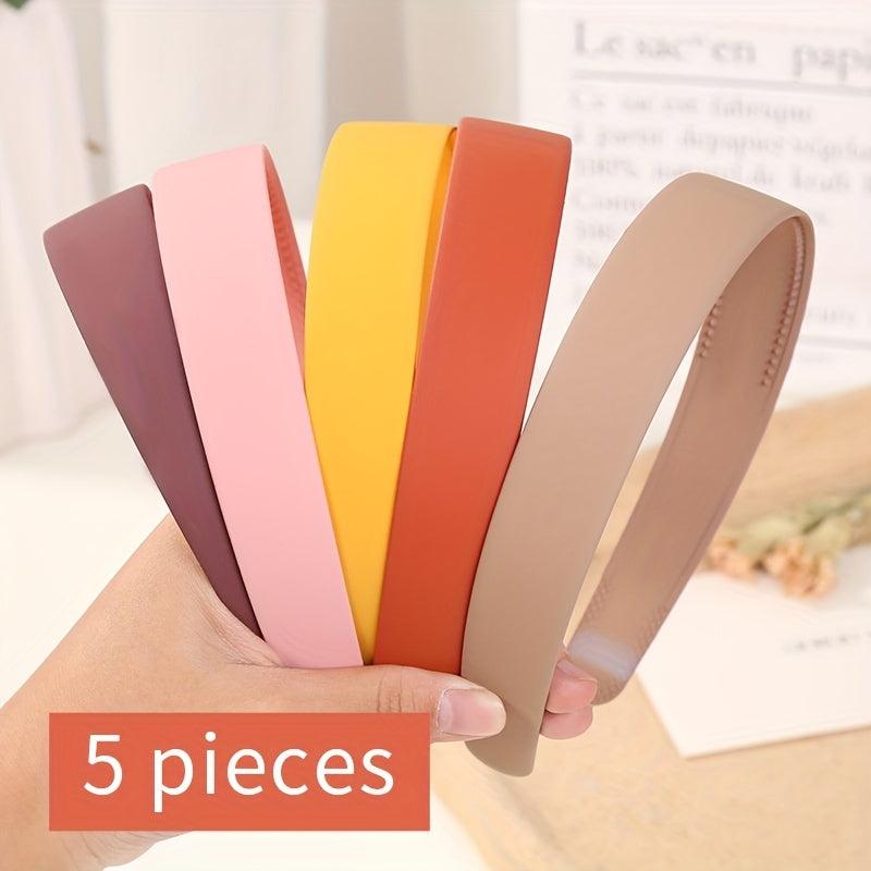 5pcs Matte Morandi Wide Headband Solid Headdress Style Hair Band
