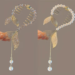 Rhinestone Faux Pearl Banana Clip Hair Accessory with Tassel