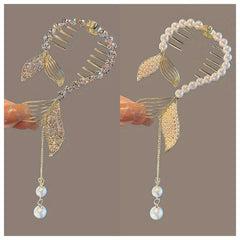 Rhinestone Faux Pearl Banana Clip Hair Accessory with Tassel