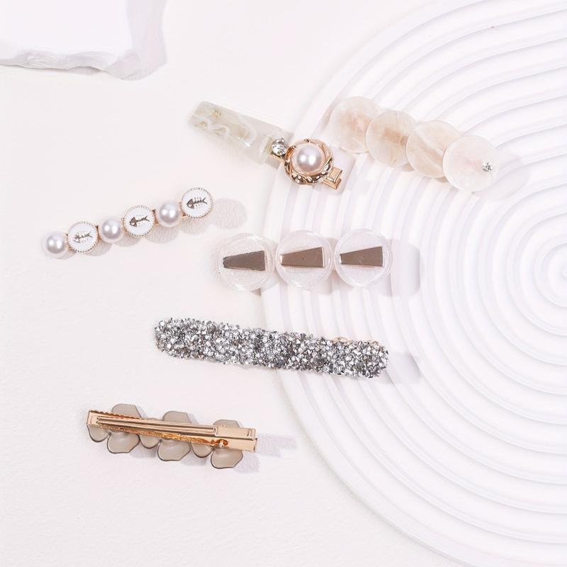 6pcs Pearl Flower Hair Clips Bobby Pin Hair Slides Non Slip Hair Decoration