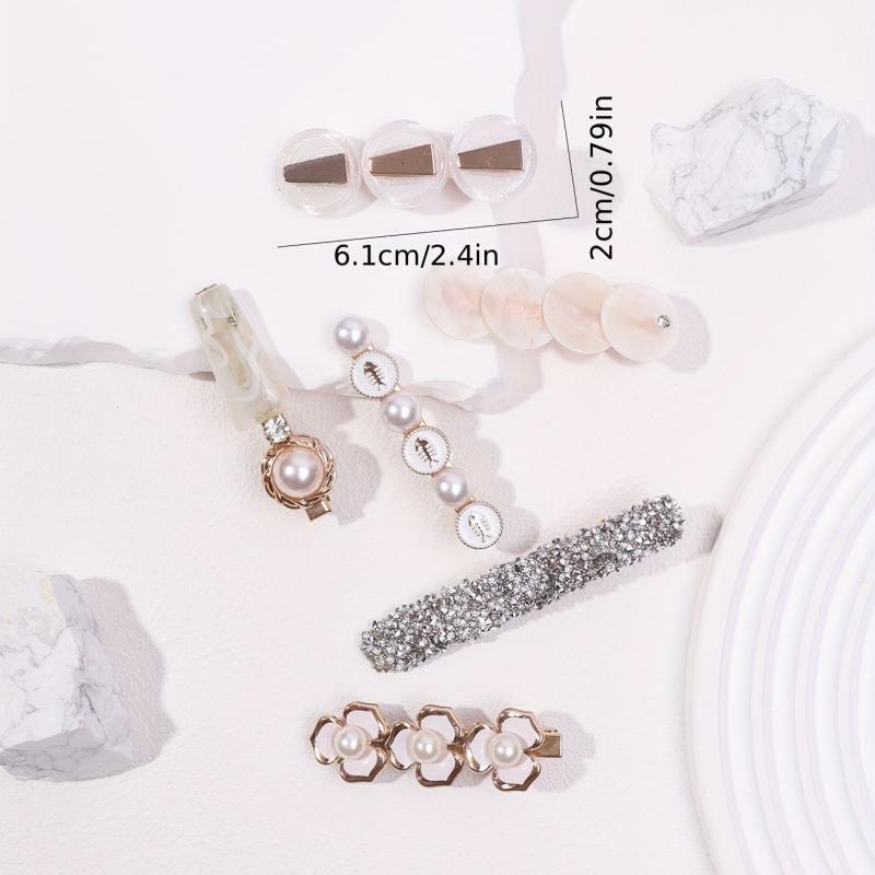 6pcs Pearl Flower Hair Clips Bobby Pin Hair Slides Non Slip Hair Decoration