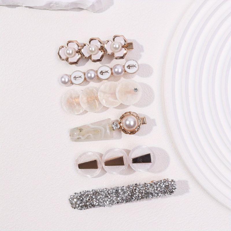 6pcs Pearl Flower Hair Clips Bobby Pin Hair Slides Non Slip Hair Decoration
