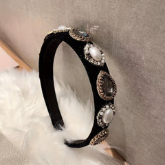 Baroque Rhinestone Faux Pearl Headband Wide Velvet Hair Band