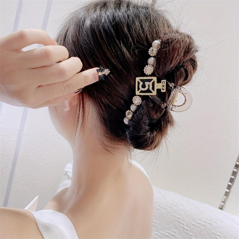 Acrylic Faux Pearl Rhinestone Hair Claw Large Shark Claw Back Head Hair Jewelry