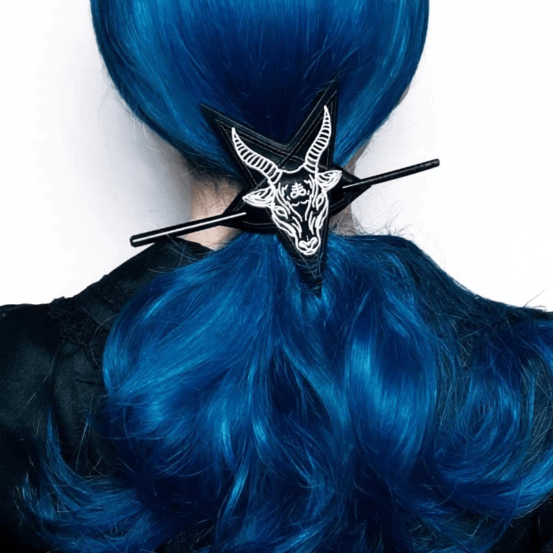 Gothic Leather Hair Cuff Stick Punk Star Shaped Cow Head Pattern Hair Pin