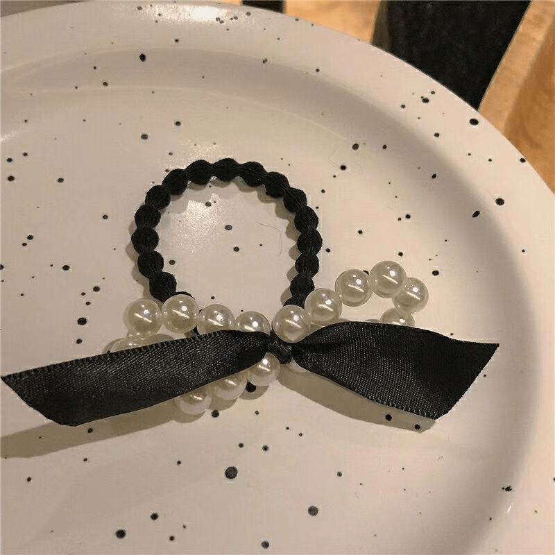 3pcs Faux Pearl Bow Hair Ties Ponytail Holder Hair Accessories