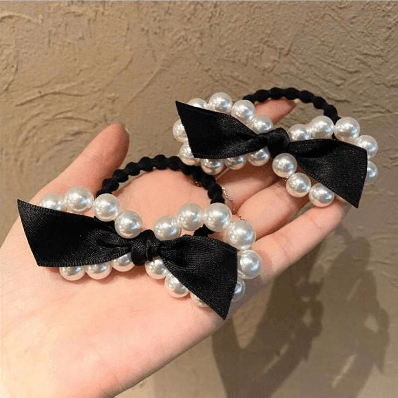 3pcs Faux Pearl Bow Hair Ties Ponytail Holder Hair Accessories