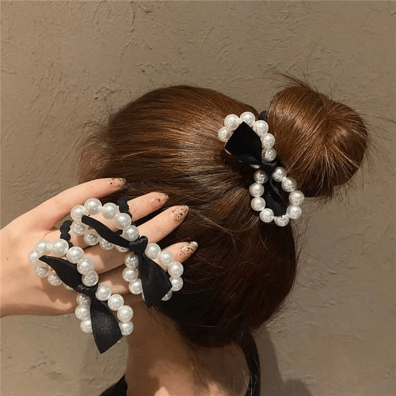 3pcs Faux Pearl Bow Hair Ties Ponytail Holder Hair Accessories