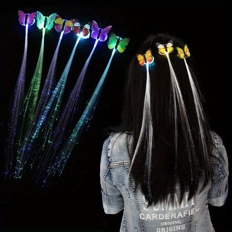 LED Glitter Hair Clip Colorful Butterfly Braid Prom Glow Accessories