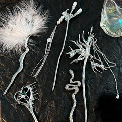 Silvery Hair Sticks Snake Faux Pearl Branch Hair Sticks