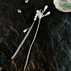 Silvery Hair Sticks Snake Faux Pearl Branch Hair Sticks