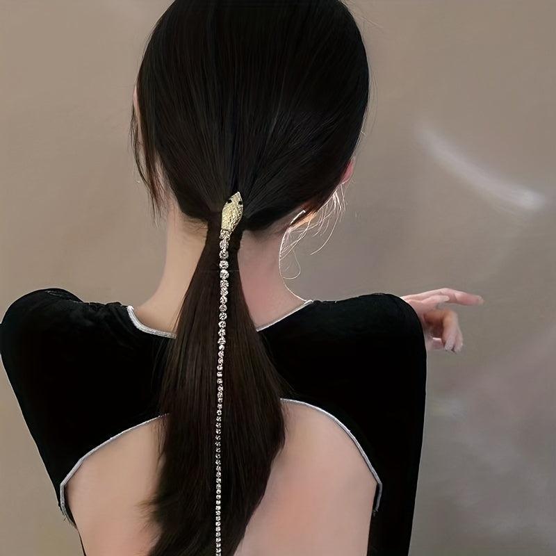 Rhinestone Beaded Chain Hair Clip Back Head Clip Ponytail Accessories