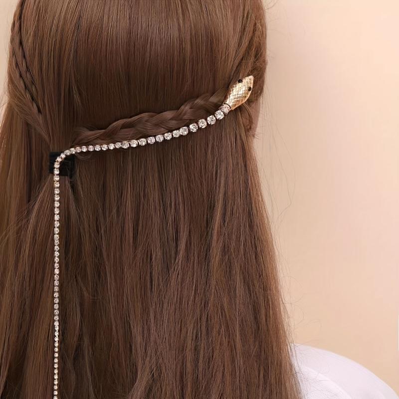 Rhinestone Beaded Chain Hair Clip Back Head Clip Ponytail Accessories