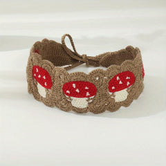 Retro Pastoral Style Knitting Headband Sweet And Mushroom Pattern Headband