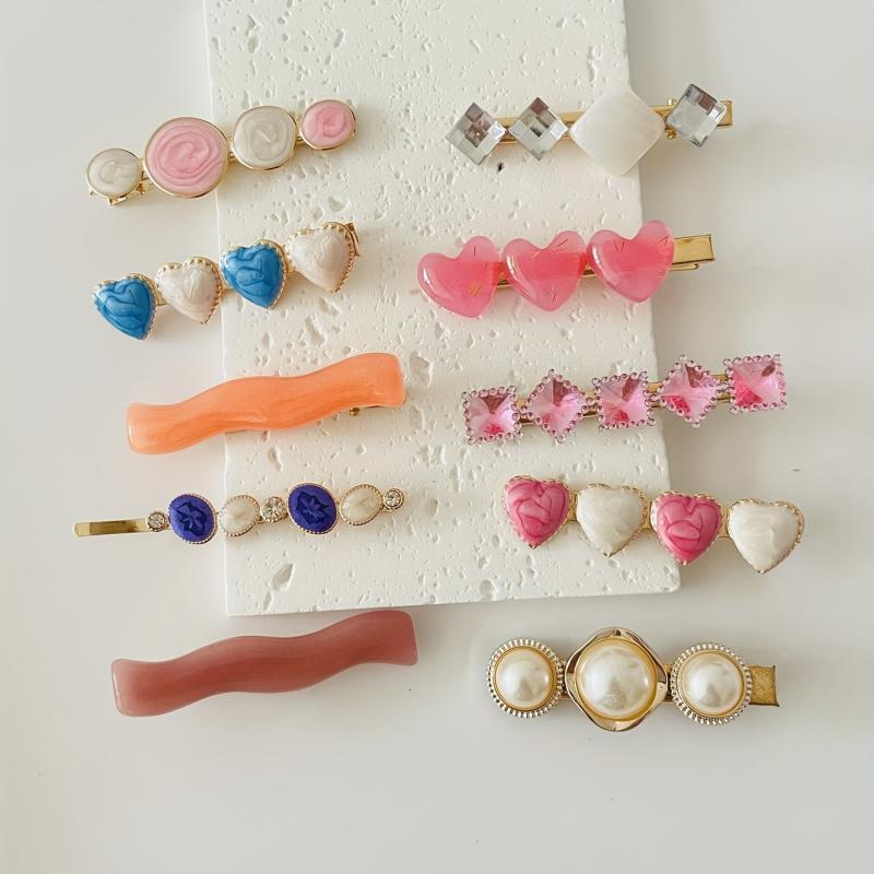 10pcs Colorful Heart Wavy Hair Clip Crystal Duck Billed Clip for Side Hair Bang