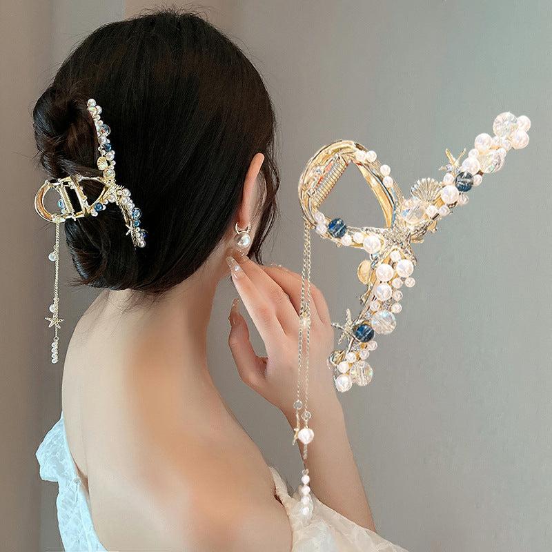 Faux Pearl Hair Claw Large Shark Claw Ponytail Holder Hair Accessories